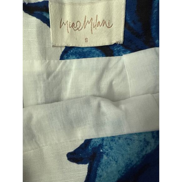 Mia Milani Linen-Blend Zanya Skirt in Sapphire Aqua Floral Motif Size Small - Picture 6 of 8